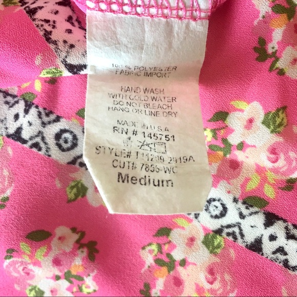 Women's 41 Hawthorn Hot Pink Print Sleeveless Top Sz M Shalley Split Neck Blouse - Picture 7 of 12